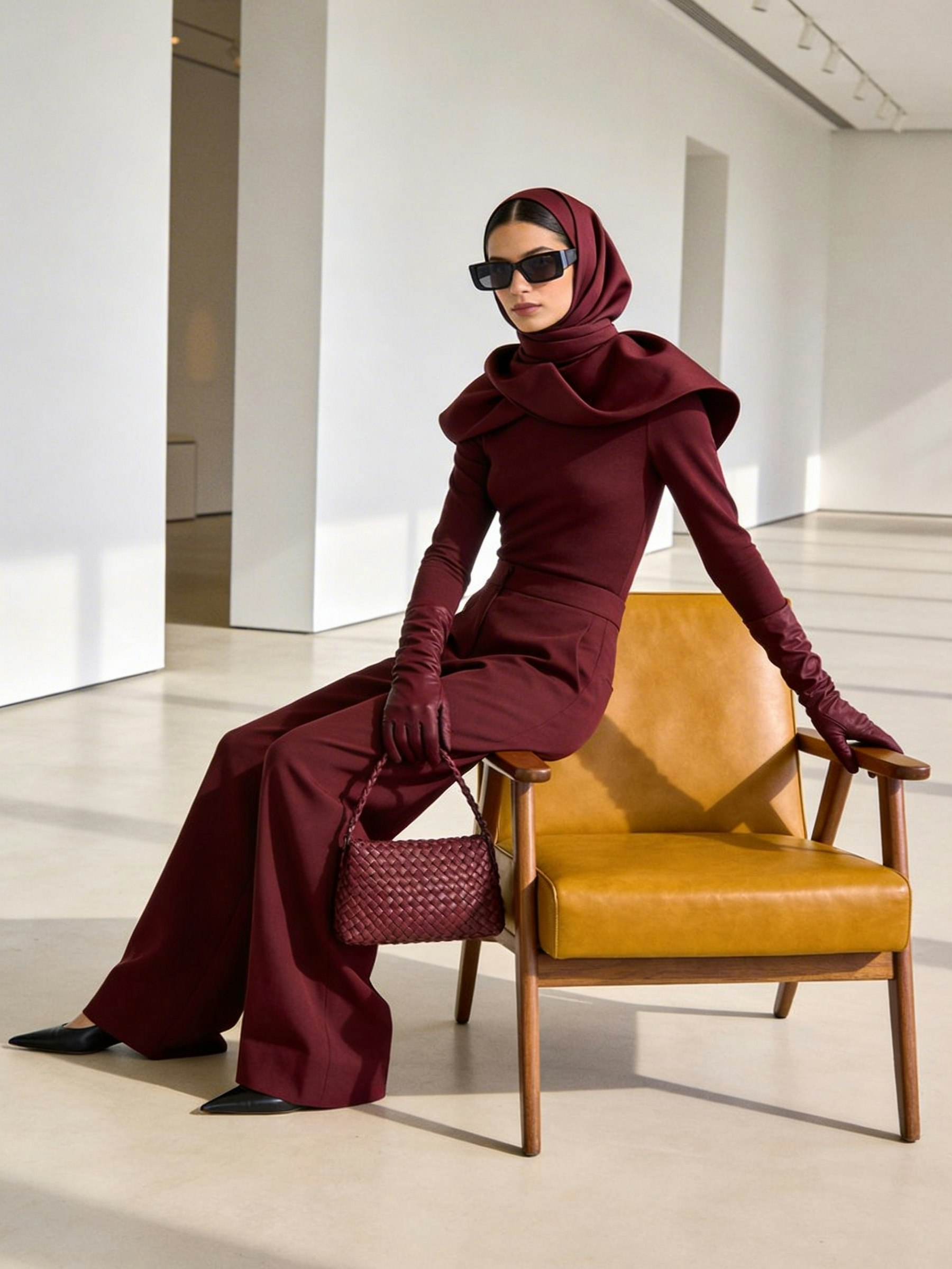 Mocha set styled with a structured handbag