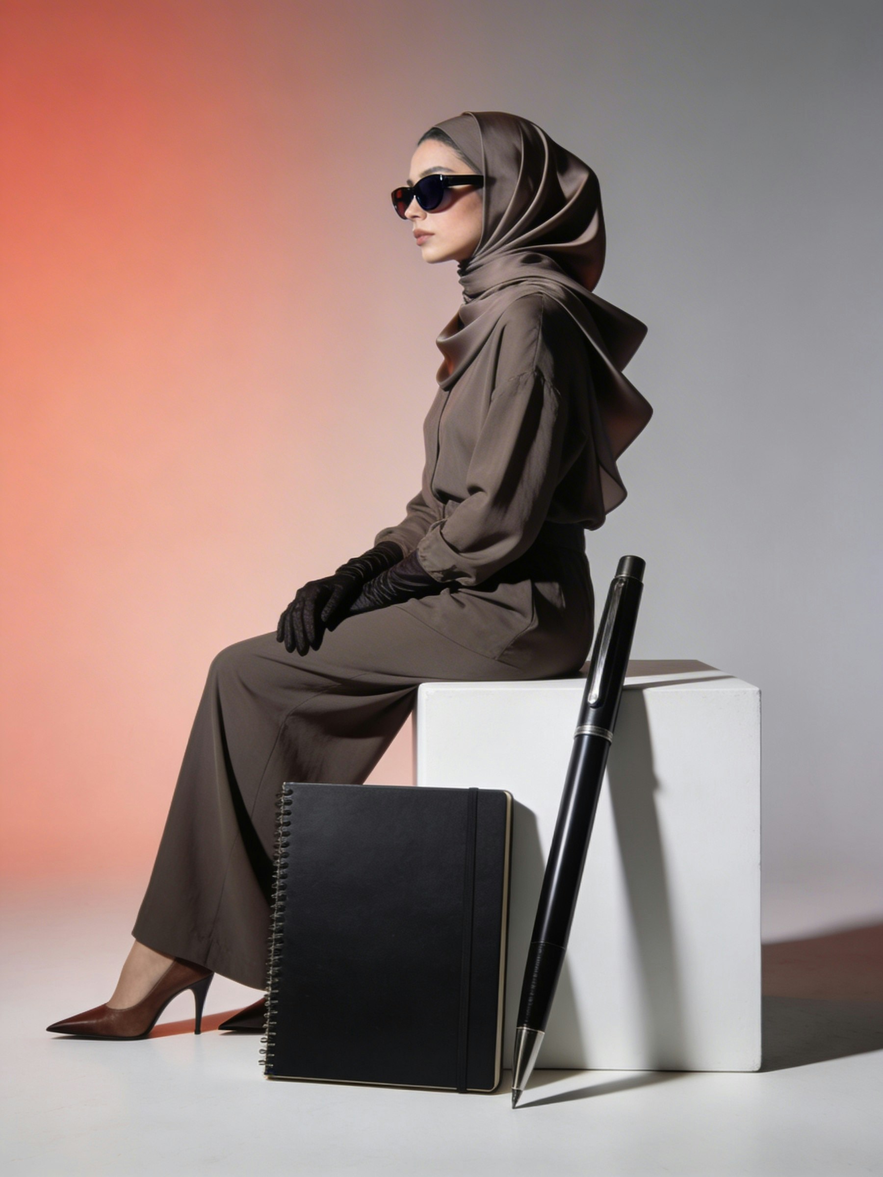 Sculptural coat portrait, side profile