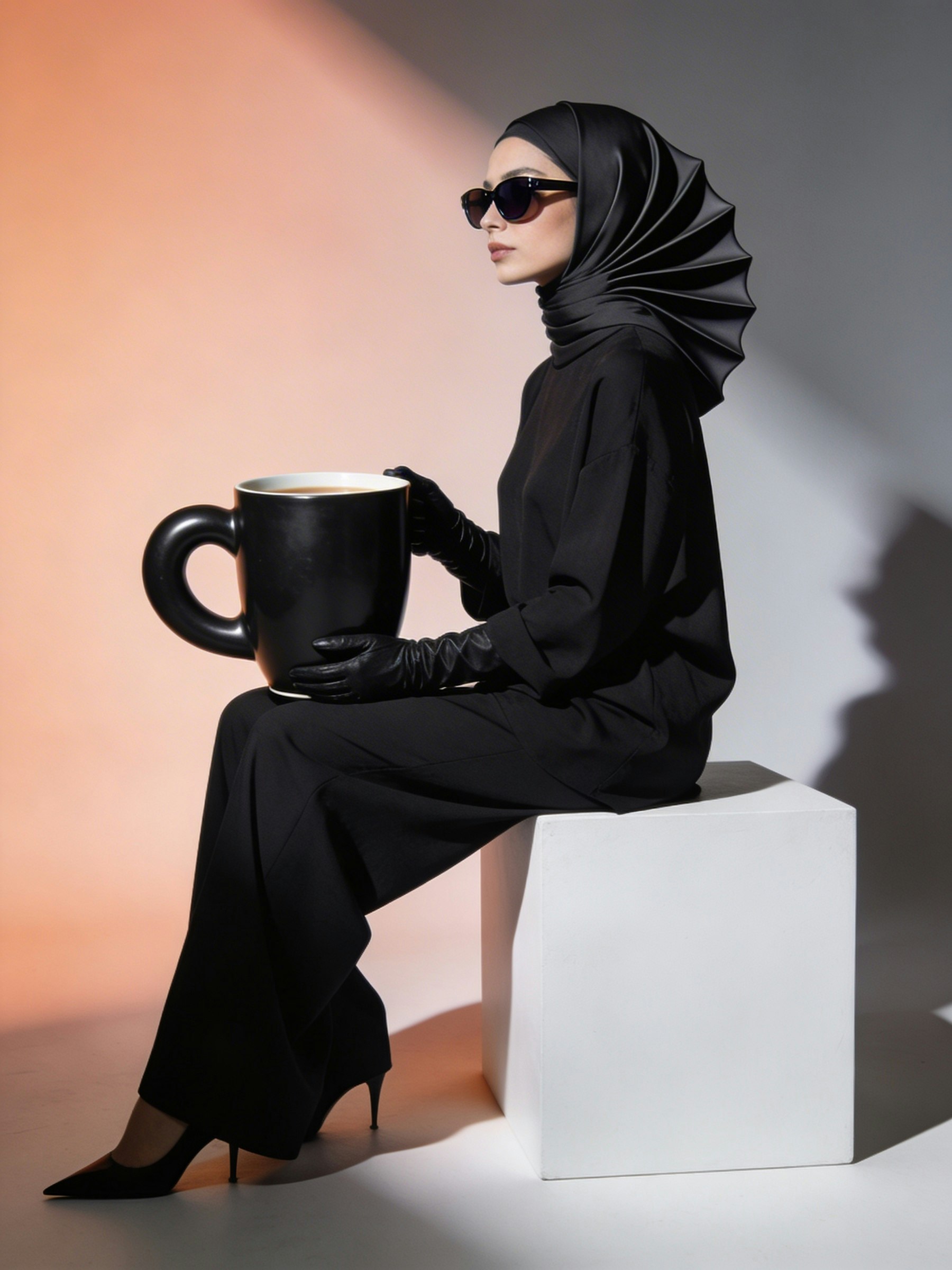 Sculptural coat styled full length