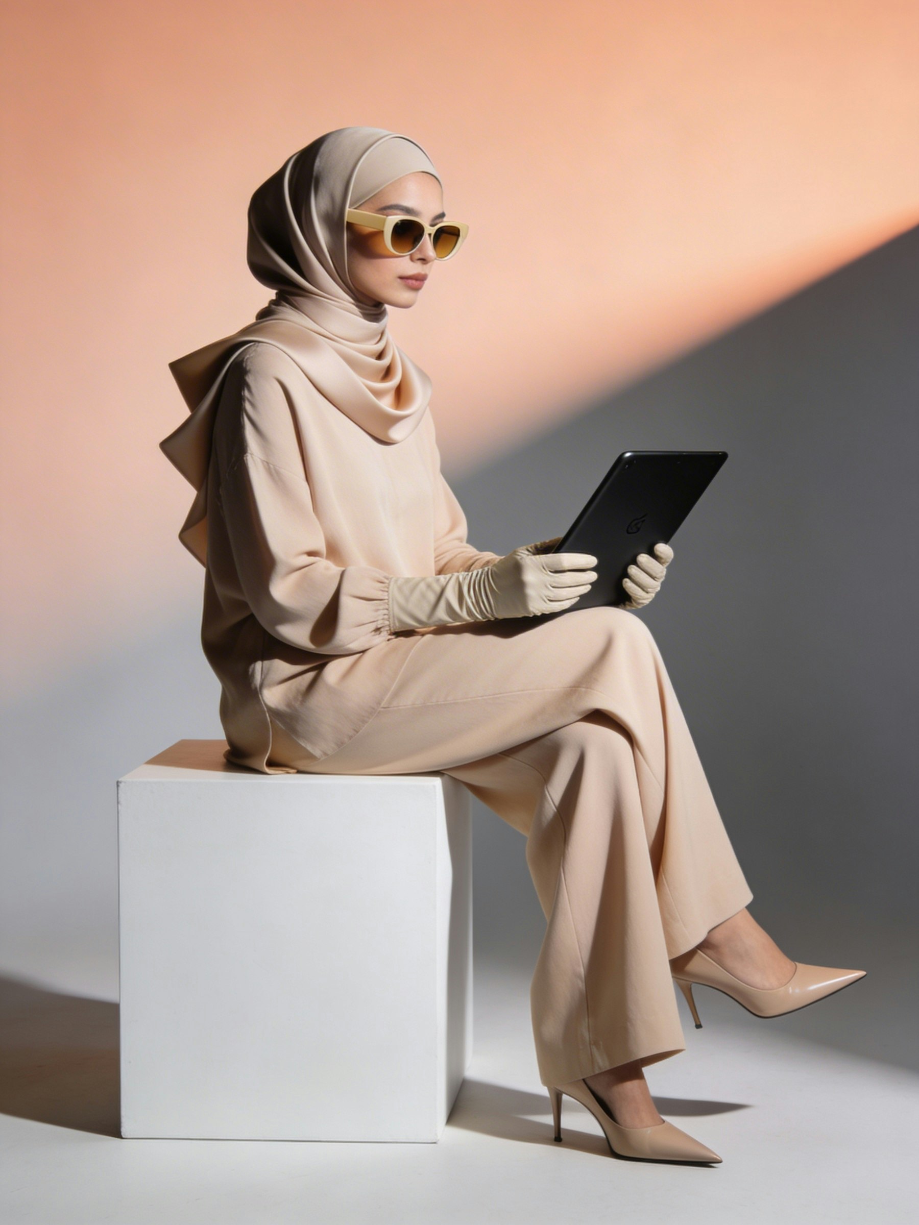 Navy abaya styled with accessories