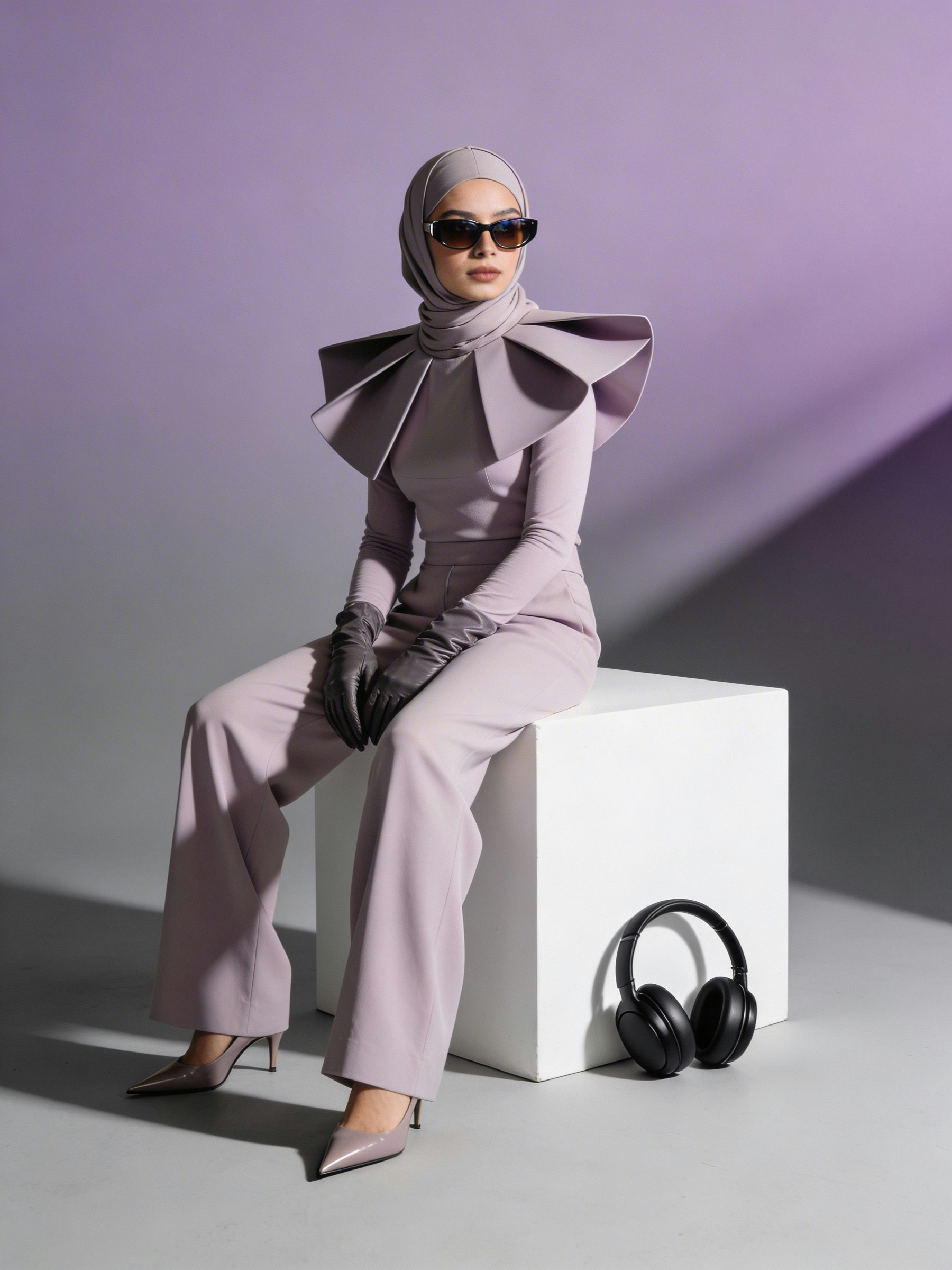 Lavender set in motion, skirt catching light